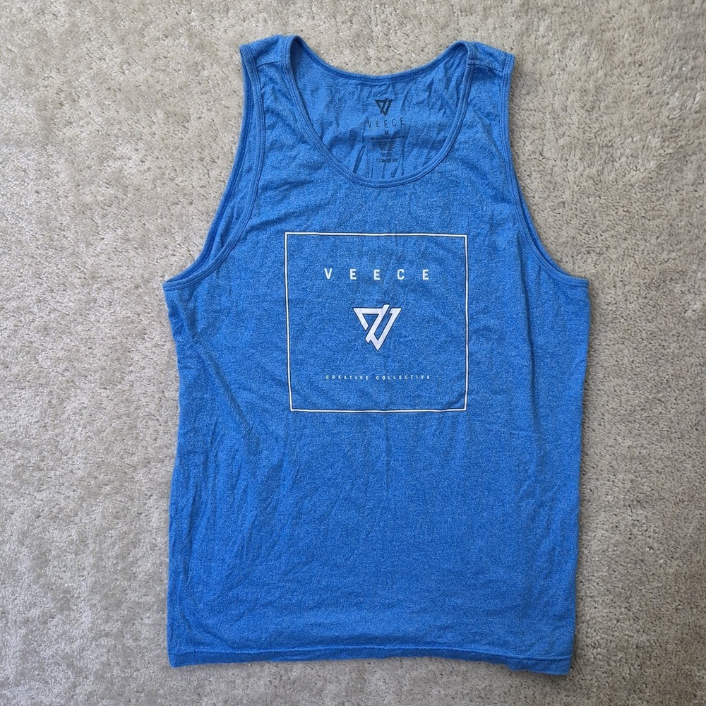 Veece Tank Top Mens Medium Blue Polyester Cotton Comfort Performance Gym Running